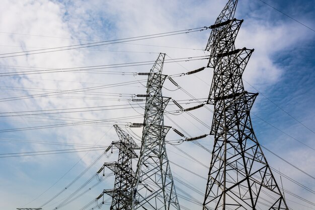 electricity high voltage pole and sky