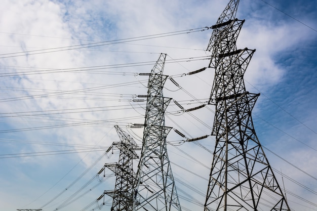 electricity high voltage pole and sky