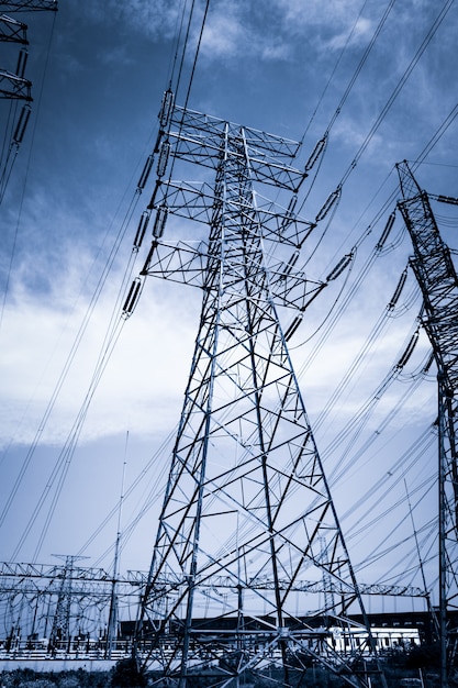 electricity high voltage pole and sky