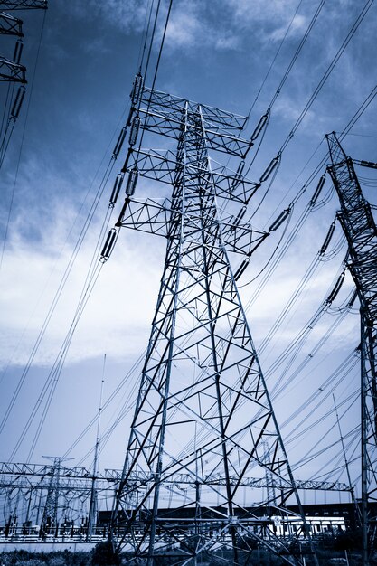 electricity high voltage pole and sky