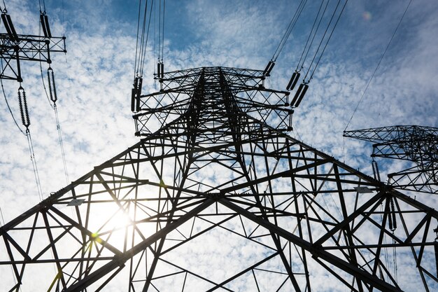 electricity high voltage pole and sky