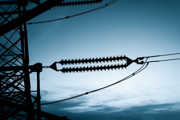 electricity high voltage pole and sky