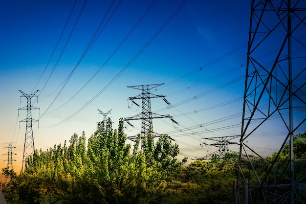 electricity high voltage pole and sky