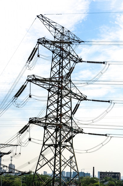 electricity high voltage pole and sky