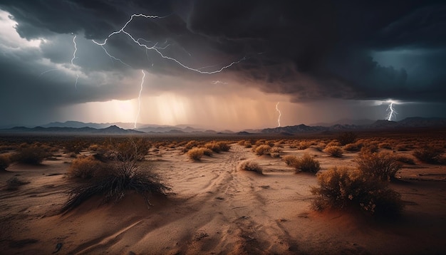 Free photo electricity sparks in dramatic sky atop mountain range generated by ai