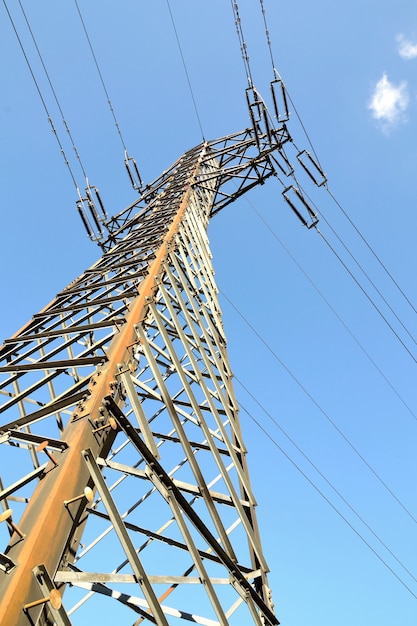 "Electricity tower from below"