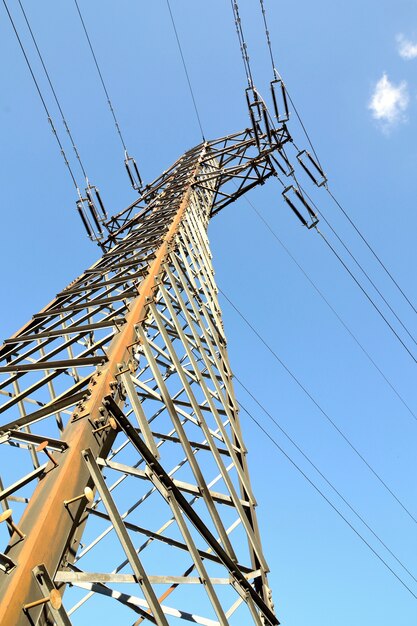 "Electricity tower from below"