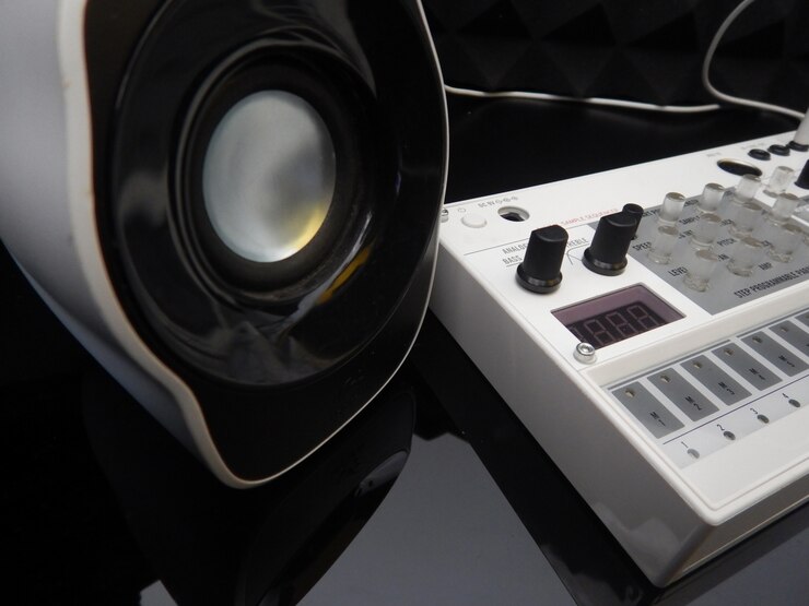 Free Photo electronic musical instrument or audio mixer or sound equalizer (analog modular synthesizer)