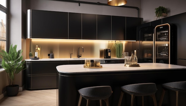 Elegance and luxury in modern domestic kitchen generated by ai