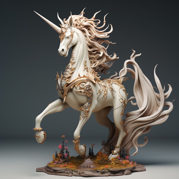 Free photo elegant 3d mythical unicorn