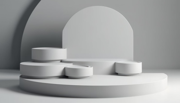 Free Photo elegant abstract set of white podiums in sunlight with shadow on white background for product displa