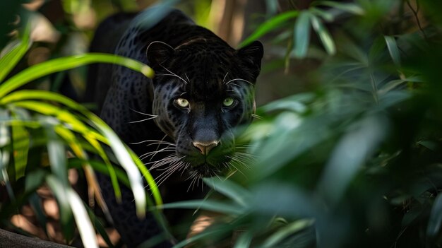Elegant and agile panther prowling through the dense underbrush with stealth and grac