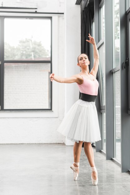 Elegant ballet dancer dancing in dance studio