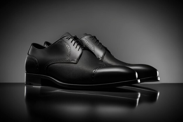 검정색 배경 사진 스튜디오 스타일 Ai 생성에 대한 남성용 우아한 검정색 가죽 신발