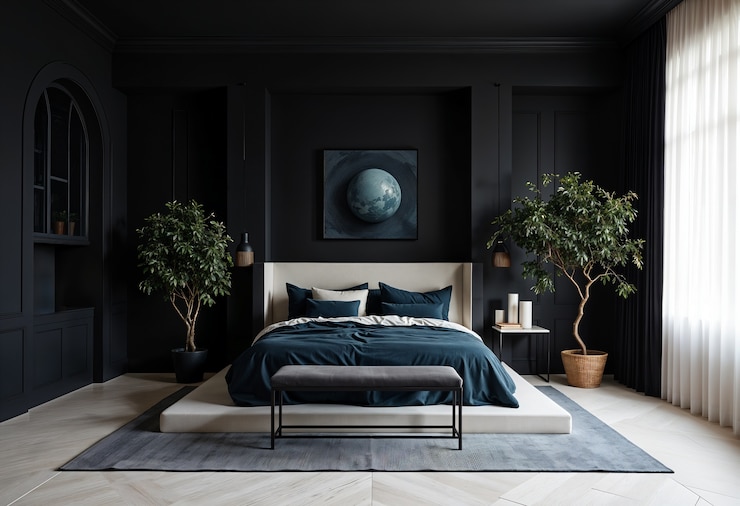 Free Photo elegant black minimal interior design