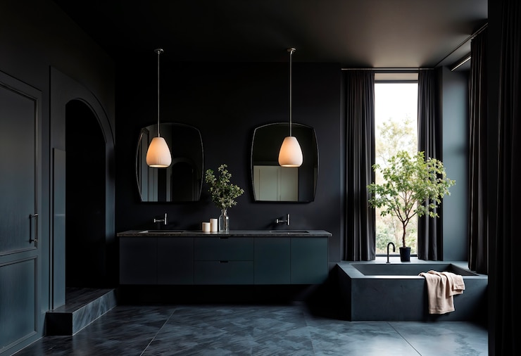 Free Photo elegant black minimal interior design