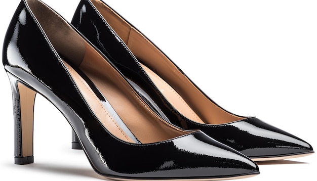 Elegant black patent leather stiletto with buckle generated by AI