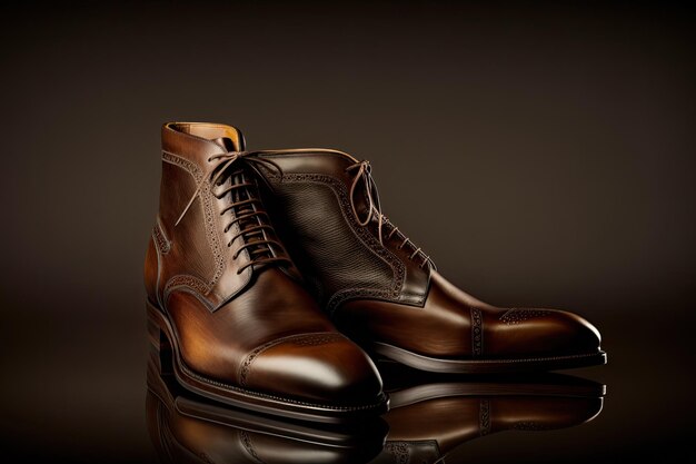 Elegant brown leather shoes for men on brown background Photo studio style Ai generative