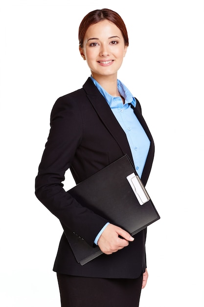 Elegant businesswoman holding a clipboard