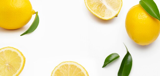 Elegant composition of set of lemons on a white surface