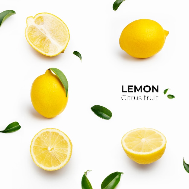 Elegant composition of set of lemons on a white surface