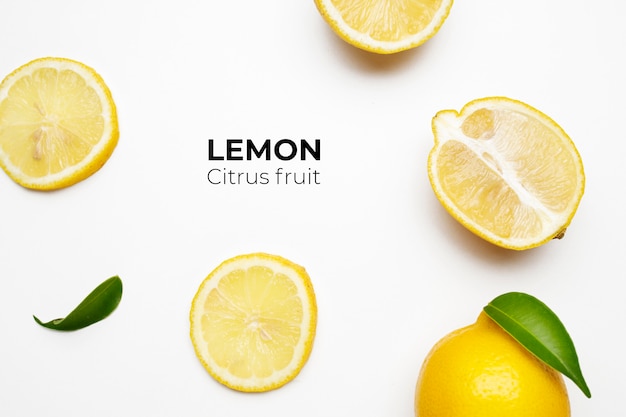 Elegant composition of set of lemons on a white surface