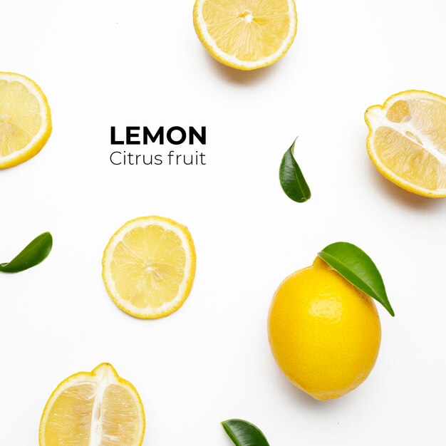 Elegant composition of set of lemons on a white surface