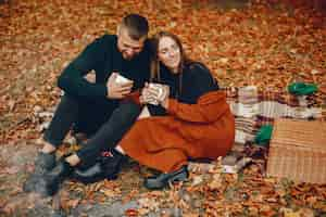 Free photo elegant couple spend time in a autumn park