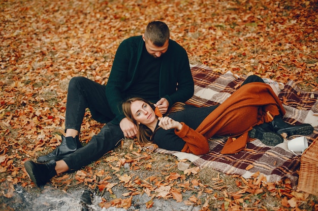 Free photo elegant couple spend time in a autumn park