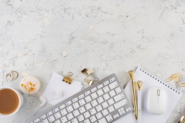 Elegant desk arrangement above view