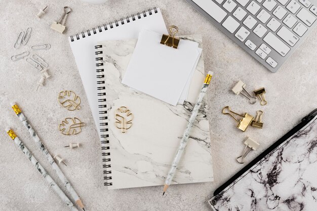 Elegant desk assortment above view