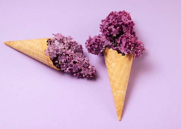 Elegant eco food concept with flowers in ice cream cone