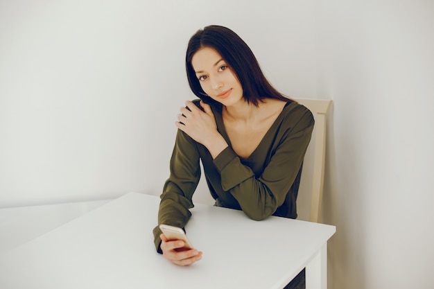 elegant girl in a green blouse