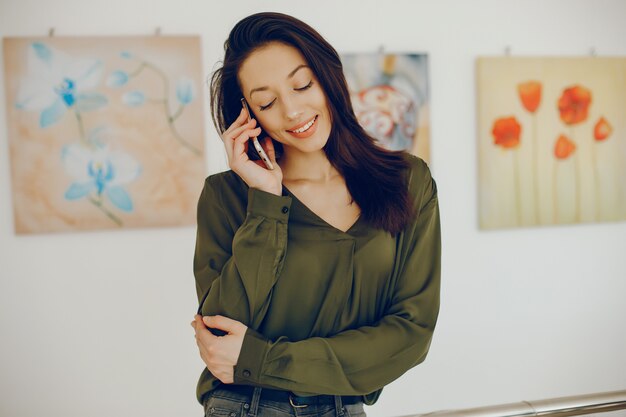 elegant girl in a green blouse