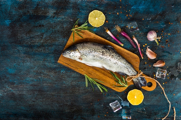 Elegant healthy food composition with fish