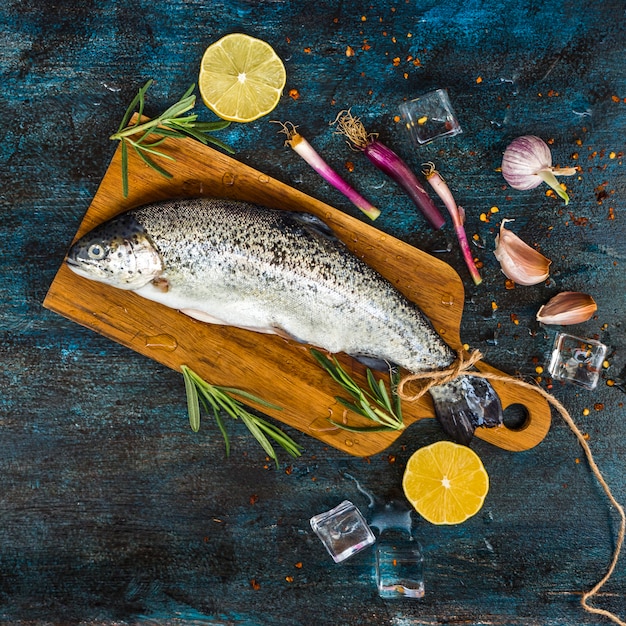 Elegant healthy food composition with fish