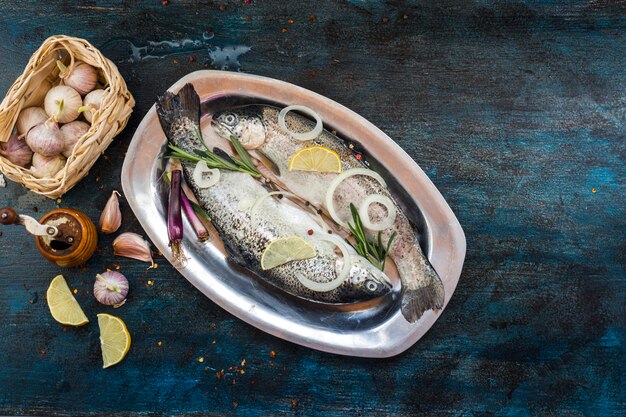 Elegant healthy food composition with fish