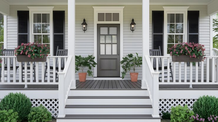 Free Photo elegant house exterior with front porch and landscaping