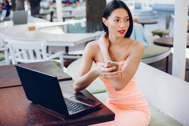 Elegant lady with laptop