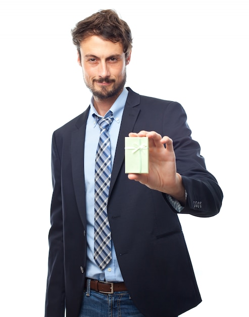 Elegant man with a gift box