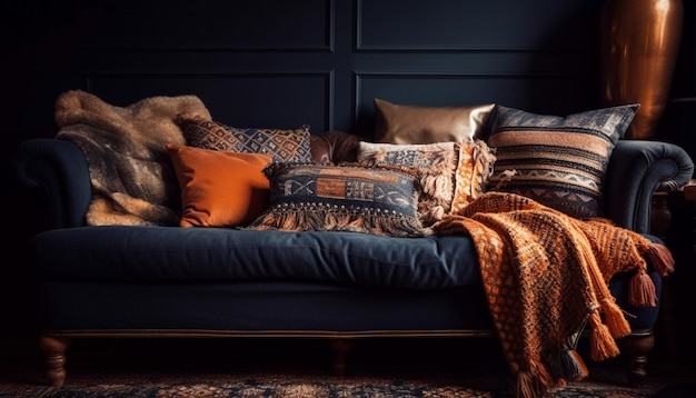 Foto gratuita camera moderna ed elegante con design accogliente del divano generato da ai