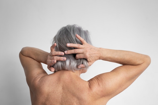 Elegant old woman back portrait