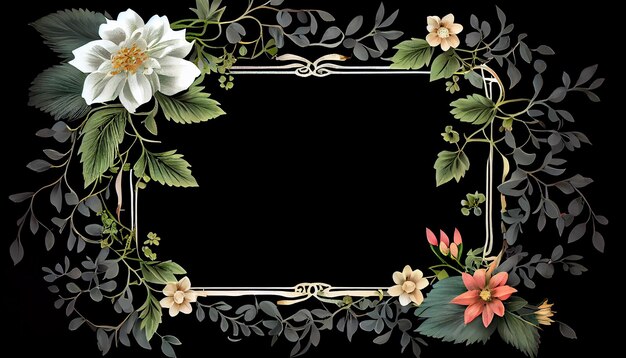 Elegant square frame with flowers decoration generative AI