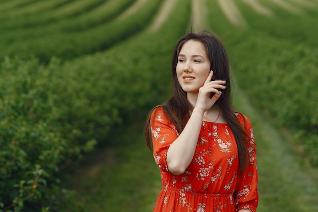 Elegant and stylish girl in a summer field