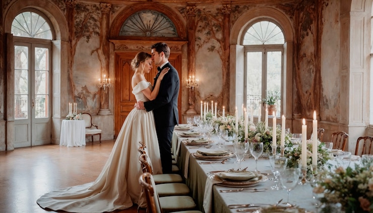 Free Photo elegant wedding in a beautiful ballroom