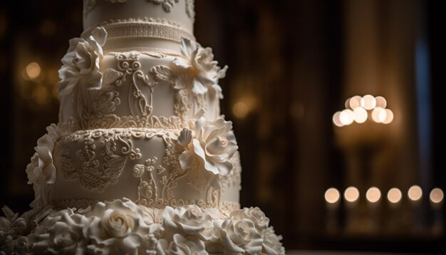 Бесплатное фото Элегантный свадебный торт с шоколадом и цветами, созданный искусственным интеллектом