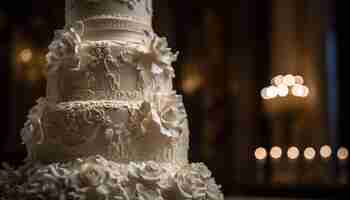 Free photo elegant wedding cake with chocolate and flowers generated by ai