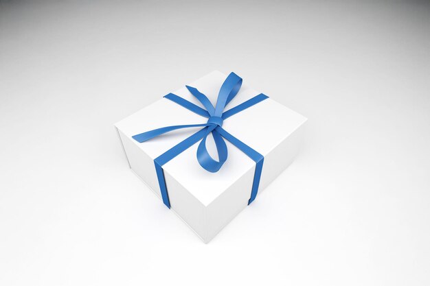 Elegant White Gift Box with Blue Ribbon