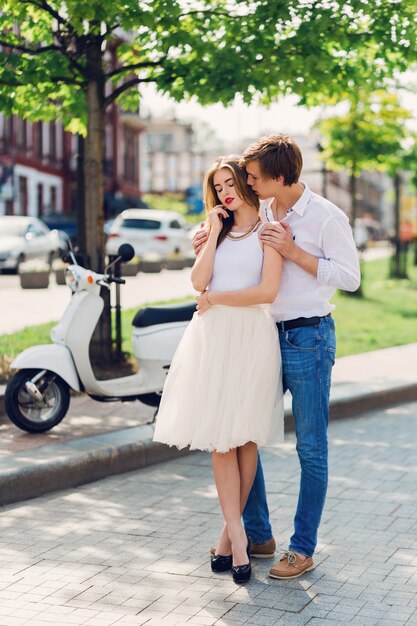 elegant young couple in love hugging