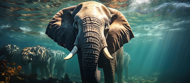 Foto gratuita elefante che nuota sott'acqua nel mare